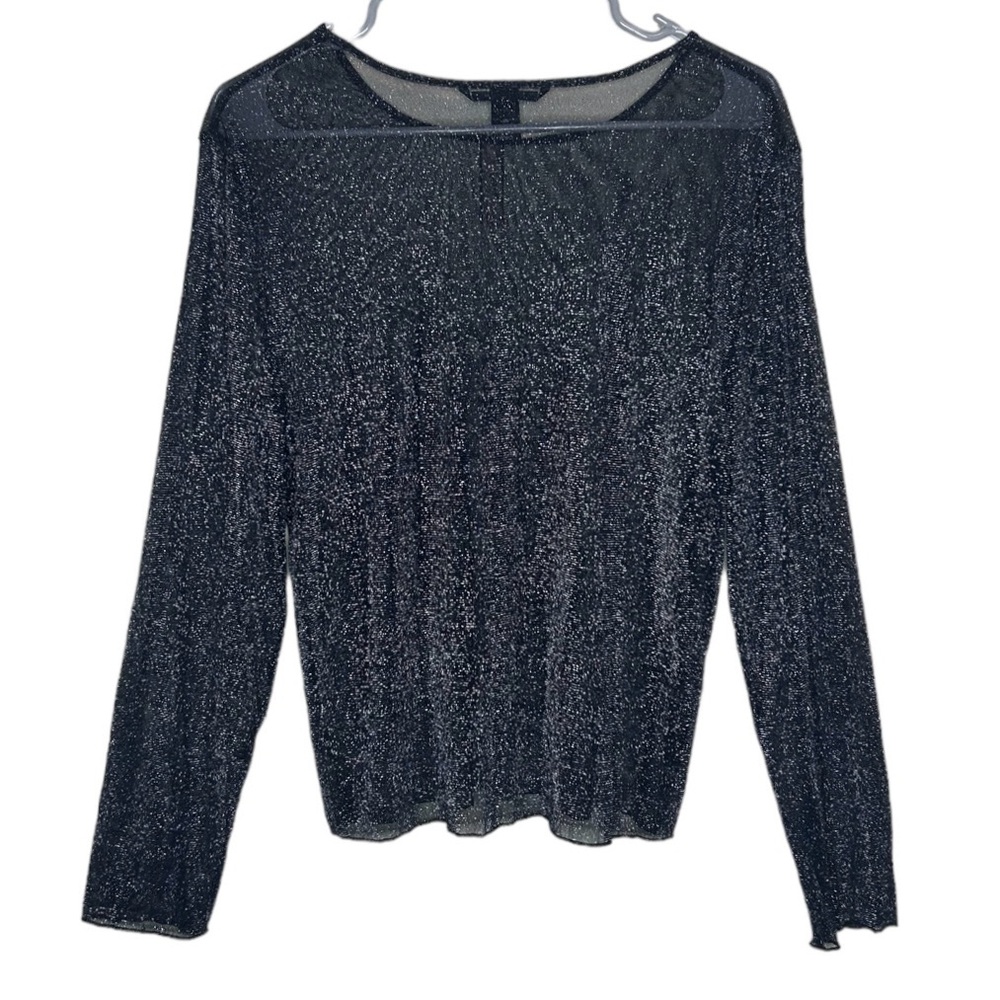 NWT Victoria's Secret Black Metallic Sheer Long Sleeve Top Size Medium/ Large - Picture 3 of 10